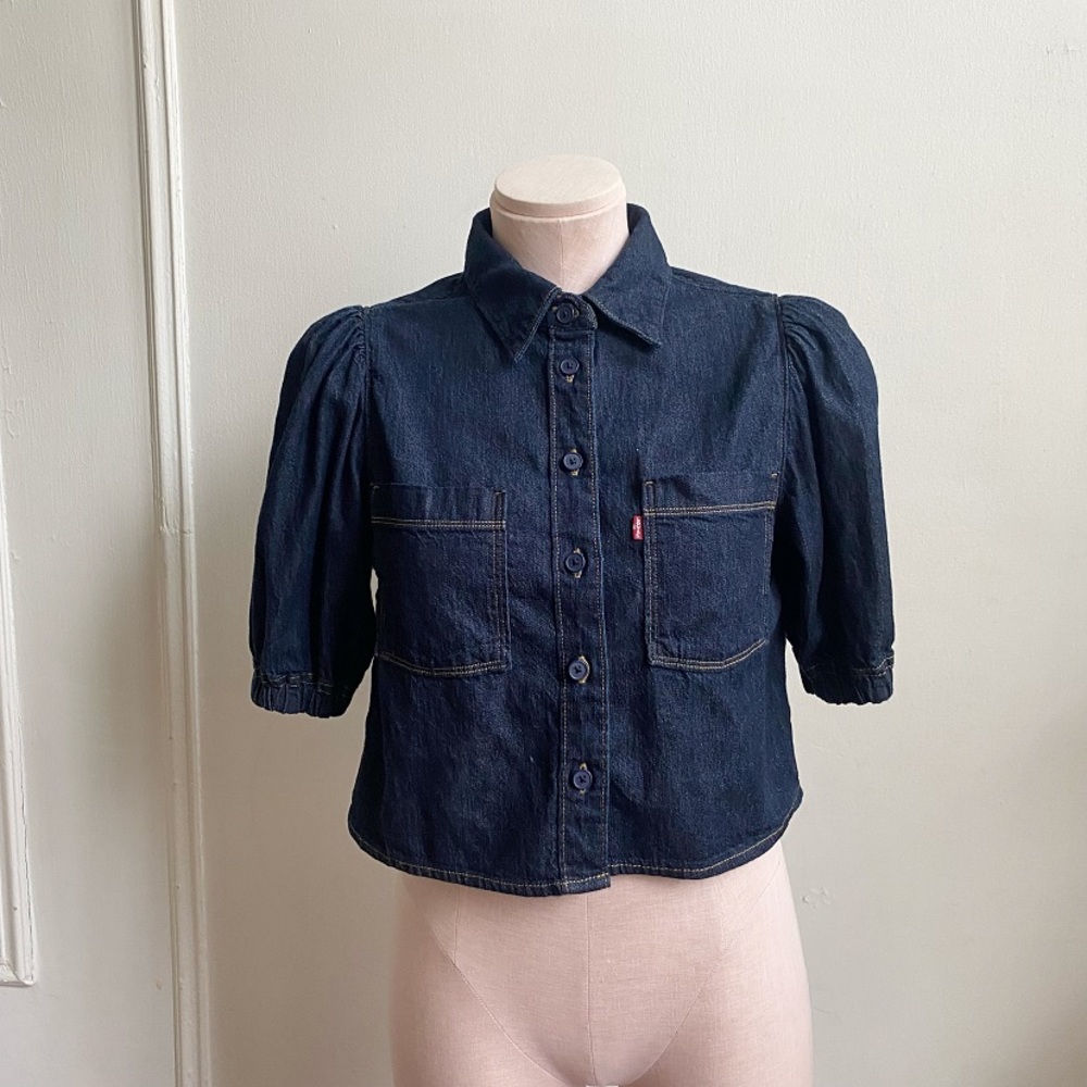 Levi's Women's Alice Denim Button-Down Short Sleeve Crop Blouse Top